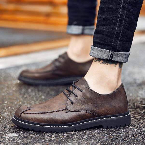 

2021 mens dress shoes formal business leather shoe korean trendy british style black brown khaki eur 38-44 code 66-1717