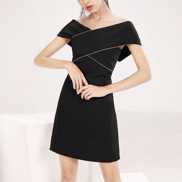 

luxury evening dress 2021 date party banquet skirt off shoulder off shoulder waist temperament slim, Black;gray