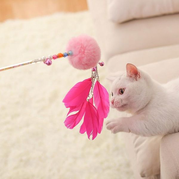 

pet funny interactive stick teaser wand cat exercise toy fishing with bell and furry ball toys