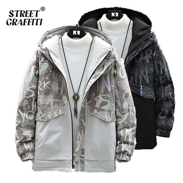

men's winter warm parkas coat autumn casual stand collar oversized texture printing jacket hood thick hat white duck down parka 210927, Black;brown