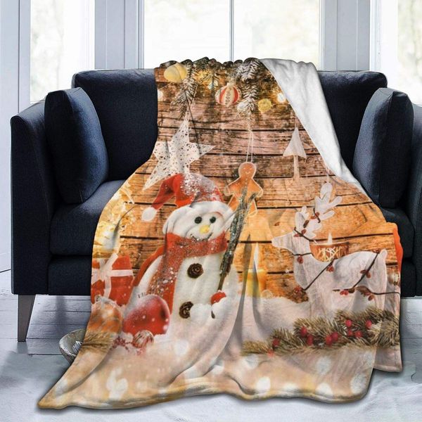 

merry christmas tree candle elk snowman snowflake stars light in wood cozy fleece throw blanket made from plush flannel throw