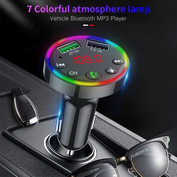 

car bluetooth fm transmitter 7 colors led backlit car radio mp3 music player atmosphere light audio receiver usb charger