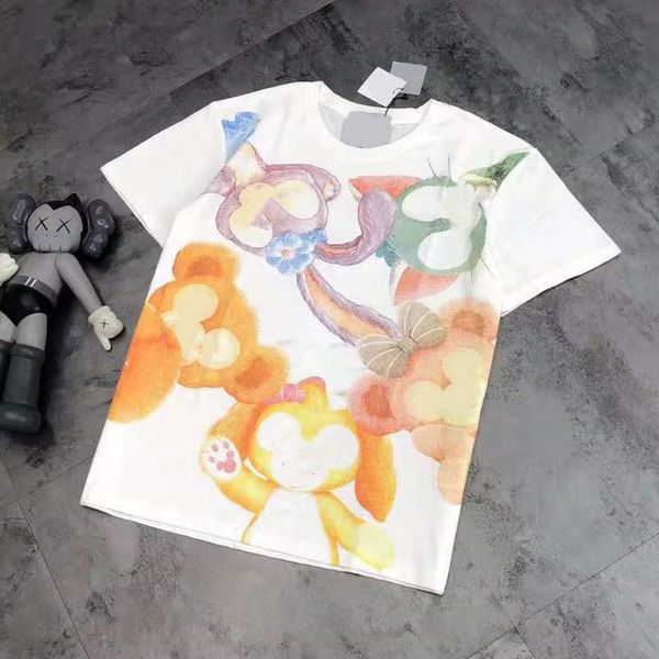 

high version 21 spring summer new fashion cartoon small animal color printing age reduction lovely sweet and fresh women's short sleeve, White