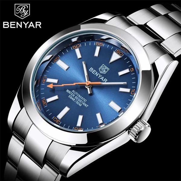 

wristwatches benyar fashion brand men's automatic watches stainless steel waterproof 50m men mechanical wristwatch luxury tourbillon wa, Slivery;brown