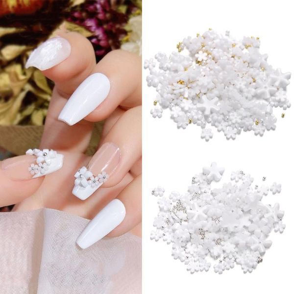 

nail art decorations 100pcs 3d mini white flowers resin three-dimensional decals ornaments diy manicure accessories women fashion, Silver;gold