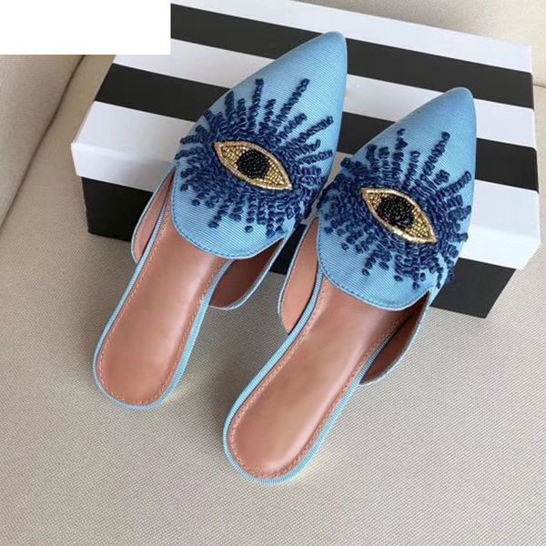 

sandals striped flipflops lazy mules colorful string beaded crystal handmade flat heel slippers outdoor pointed toe loafers 2021 m, Black