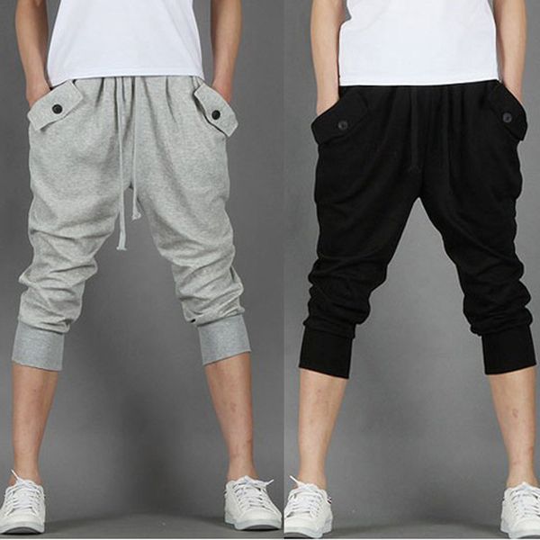 

men's pants summer elastic waist hip hop joggers leisure man youth movement harem track pants pantalon homme calf-len, Black