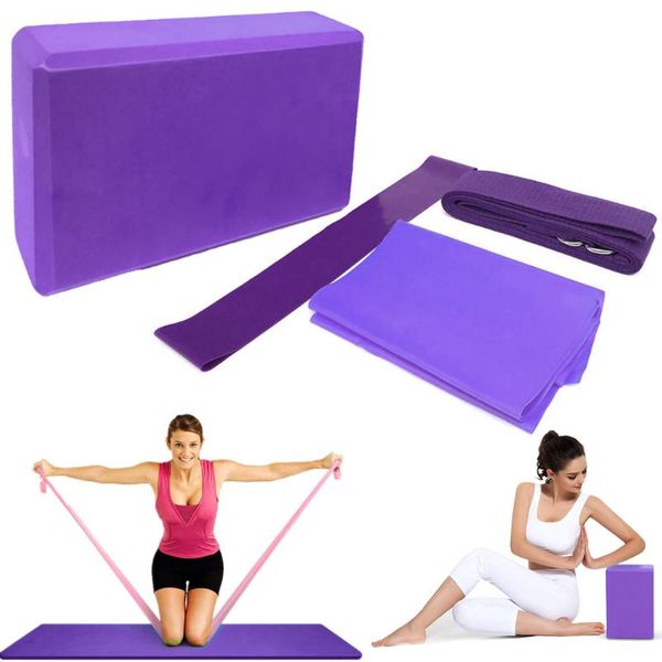 4pcs/set yoga exercise set fitness equipment block latex stretch band...