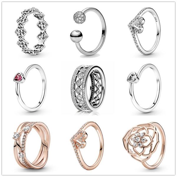 

cluster rings 925 sterling silver ring rose openwork petals statement tilted heart solitaire wishbone for women fashion jewelry, Golden;silver
