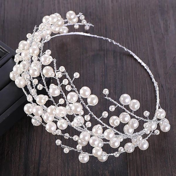 

hair clips & barrettes large luxury white simulated pearl bridal tiaras crowns rhinestone pageant diadem lb, Golden;silver