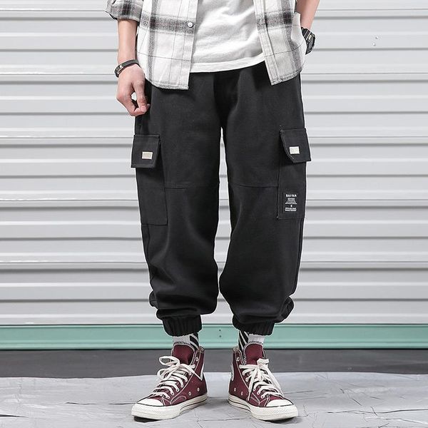 

men loose street punk hip hop black casual trousers joggers multi-pocket elastic waist design harem pants male cargo 5xl men's