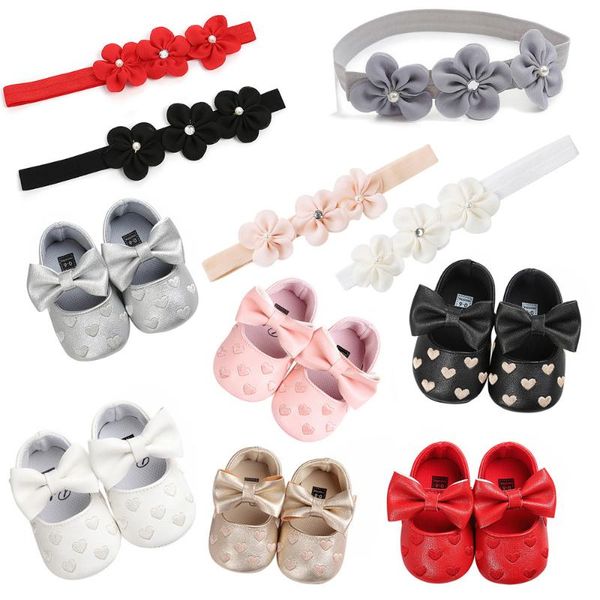 

baby shoes first walkers toddles love embroidery leather fashion toddler kid shoes+1pc hairban kids sets