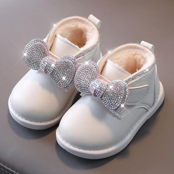 

fashion girls short boots winter 2021 toddler girl princess shoes bow soft baby children plush warm cotton e372, Black;grey