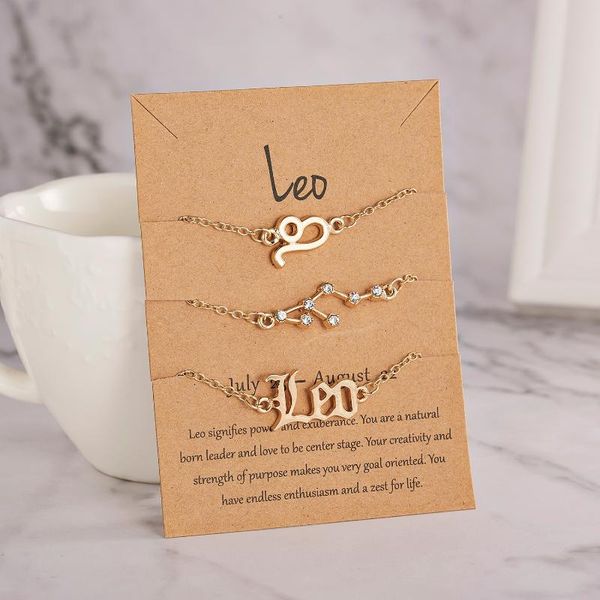 

link, chain 3 pcs/set constellation zodiac sign bracelet for women star rhinestone virgo gold color string birthday friendship jewelry, Black