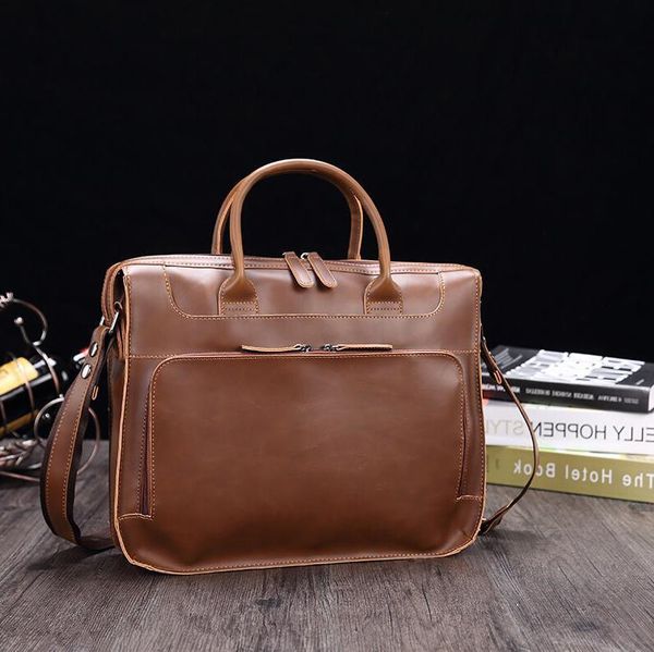 

factory wholesale men handbag leather portable briefcase retro crazy horse leatheres lapbags cross multifunctional leathers shoulder bag