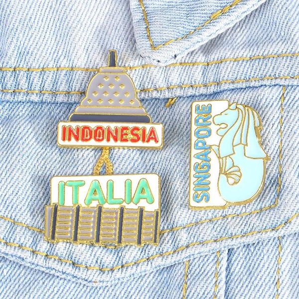 

pins, brooches hoseng 3pcs/lot singapore indonesian architectural landmark cartoon brooch creative head sphinx luxury enamel pin hs_532, Gray
