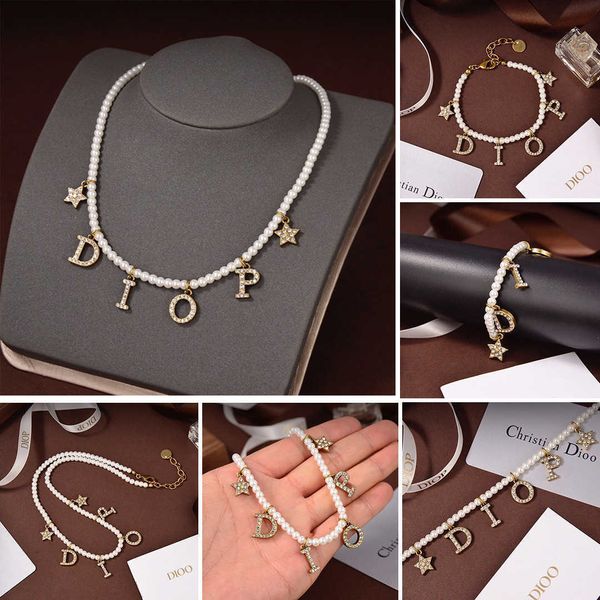 

brand earrings new d family letter pearl necklace in 2021, Silver