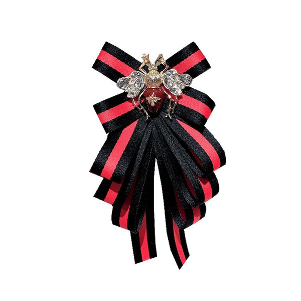 

multi layer vintage bowknot pins crystal bee striped brooches classic fashion shirt necktie college style for girl opening school gift, Gray