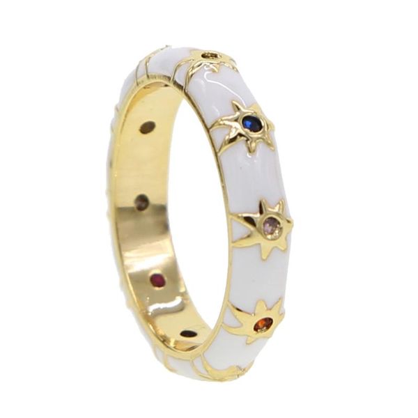 

wedding rings 2021 style white sun flower enameled for women paved rainbow cz couple fashion jewelry party gifts, Slivery;golden