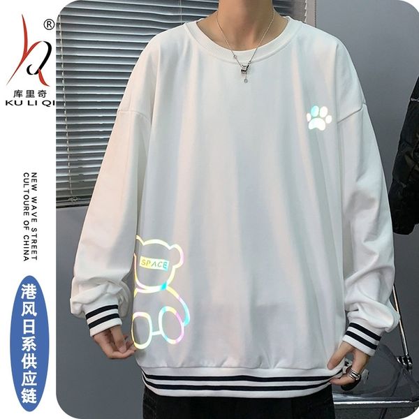 

long sleeved sweater autumn loose clothes sports leisure round neck men's fashion brand bottomed shirt, Black