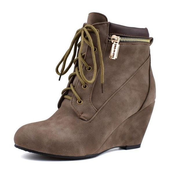 

boots winter fashion comfortable heel women's shoes solid color lace up large short, Black