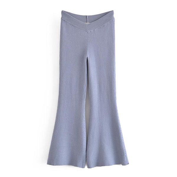 

women's pants & capris yenkye fashion women vintage solid knit flare elastic high waist spring autumn casual trousers long pantalon, Black;white