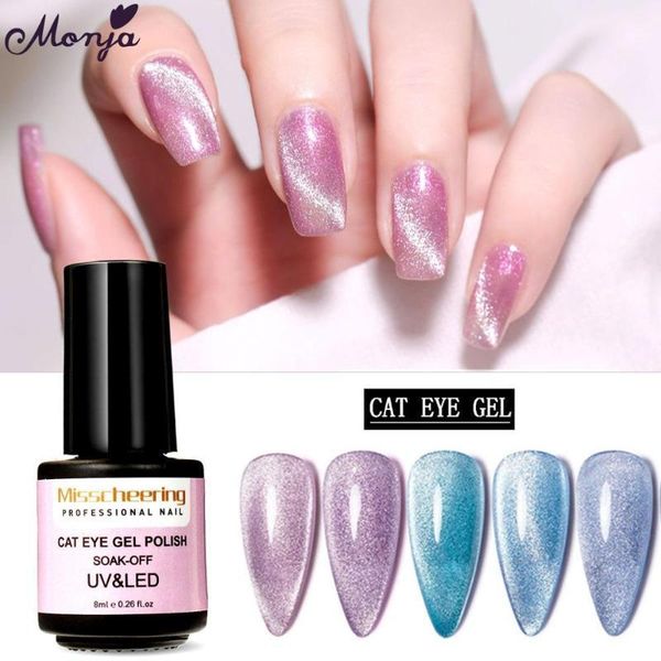 

monja 12 colors 8 ml nail art crystal cat eye gel multicolor soak-off varnish uv led polish magnetic stick diy manicure tool1, Red;pink