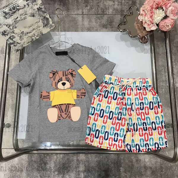 

22ss summer boys t shirts+ shorts sets casual bear printing sports suits cotton tracksuits short sleeve color childrens suit brand clothing, White