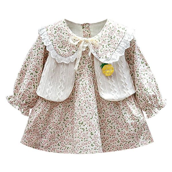 

girl's dresses baby girl clothes girls dress spring and autumn long-sleeved floral fake two-piece skirt birthday princess, Red;yellow