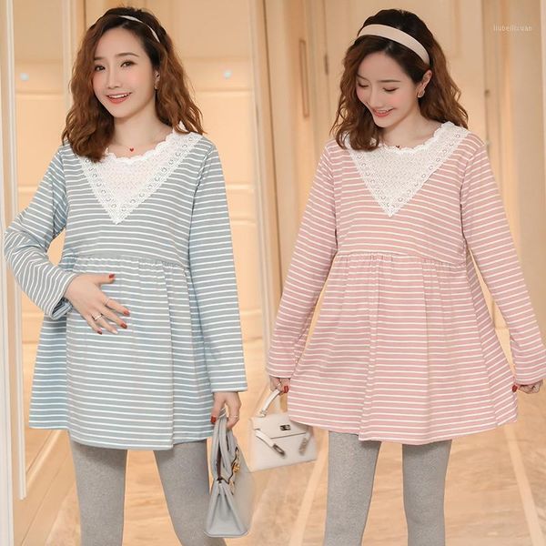 

maternity clothes spring autumn cotton striped casual t shirt dress1, White