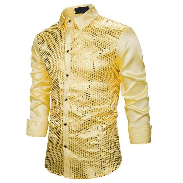 

men's casual shirts fashion nightclub shirt men slim fit chemise homme 2021 luxury gold sequins mens dress long sleeve wedding tuxedo, White;black