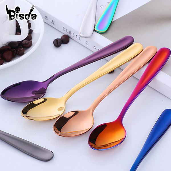 8pcs Cucchiaini da tè Cucchiaino da caffè in acciaio inossidabile Mini cucchiaio d'oro creativo Colorato Dessert Gelato Scoop Set di stoviglie per la festa 210319