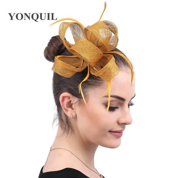 

hair accessories gold female fascinators hat women feathers clip headwear headband cocktail party occasion headdress for wedding