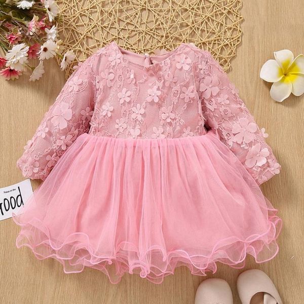 

girl's dresses 2021 baby girls' long sleeve mesh born infant christening party princess clothes 0 3 6 12 18 month baptism dress, Red;yellow