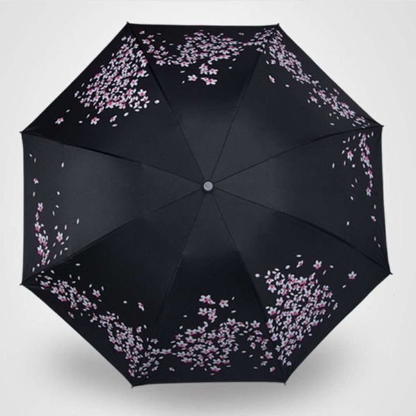 

direct sale three fold small black umbrella folding prevent outside line plastic portable sunshine