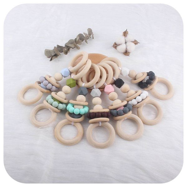 

diy baby pacifiers natural wooden silicone teething beads teether newborn teeth practice toys food grade soother infant feeding kids chew to