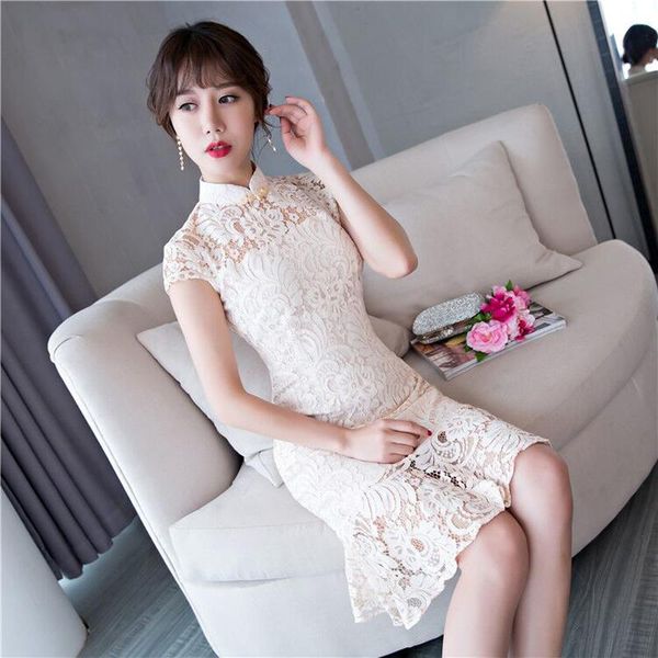 

short style fashion yellow women's mini cheongsam arrival chinese lace qipao dress vestido size s  l xl xxl xxxl ethnic clothing, Red