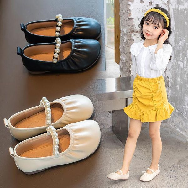 

spring and autumn girls fashion trend all-match soft leather pure color princess shoes flat, Black;grey