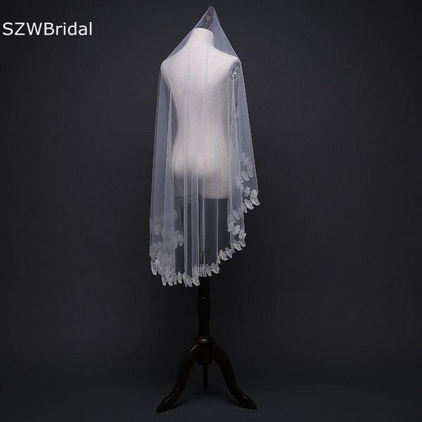 

bridal veils in stock one layer ivory veil lace edge wedding accessories fascinator welon katedralny matrimonio, Black