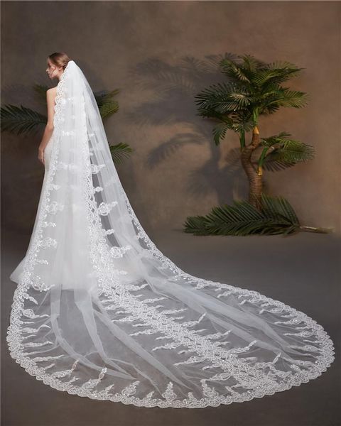

bridal veils wholesale big veil perfect cathedral train one layers 2021 elegant 400cm long 240cm wide lace edged wedding, Black