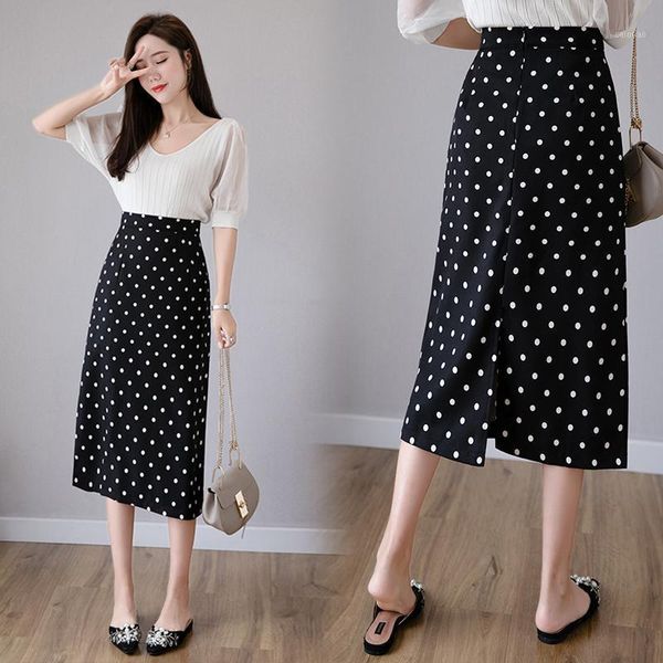 

skirts 2021 fashion women office lady slim fit bodycon skirt comfortable casual bag hip high waist polka dot printed pencil, Black