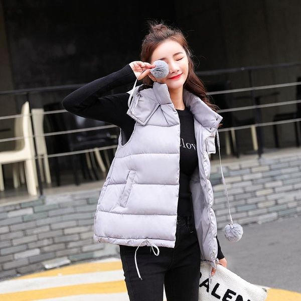 

women's vests 2021 autumn women waistcoat female winter slim hooded vest ladies outerwear colete feminina sleeveless zipper gray jacket, Black;white