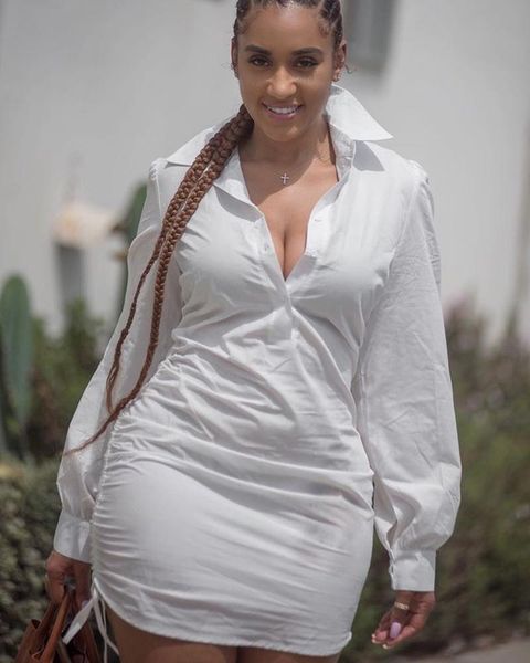 

casual dresses 2021 summer style commuter fashion solid color lapel low-cut v neck loose shirt dress, Black;gray