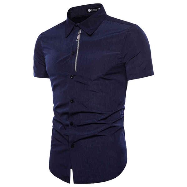 

men's casual shirts summer men's fashion zipper decoration short-sleeved shirt clothes youth leisure slim fit men qye9, White;black