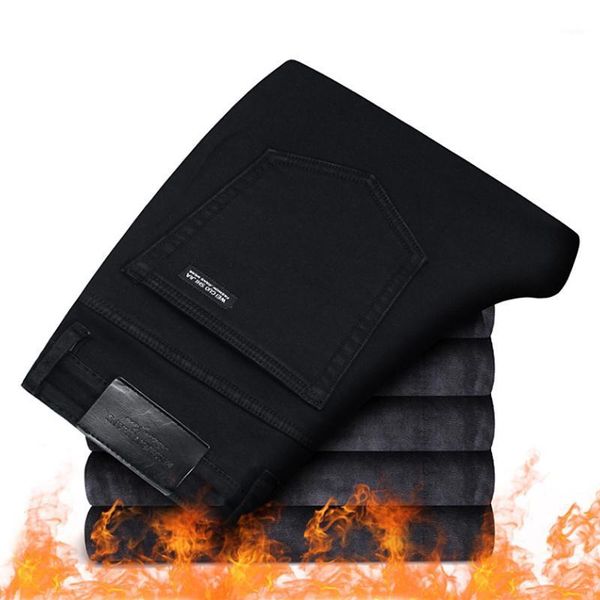 

men's jeans products for fall/winter plus cashmere black stretch slim straight-leg jeans/premium brand thermal fleece denim trousers42, Blue