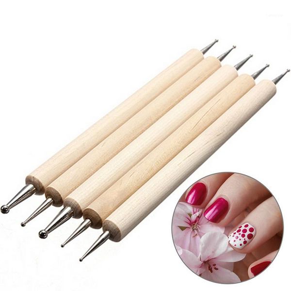

5pcs 2 way wooden dotting pen marbleizing tool nail art dot tools for design manicure rhinestone picker1, Silver