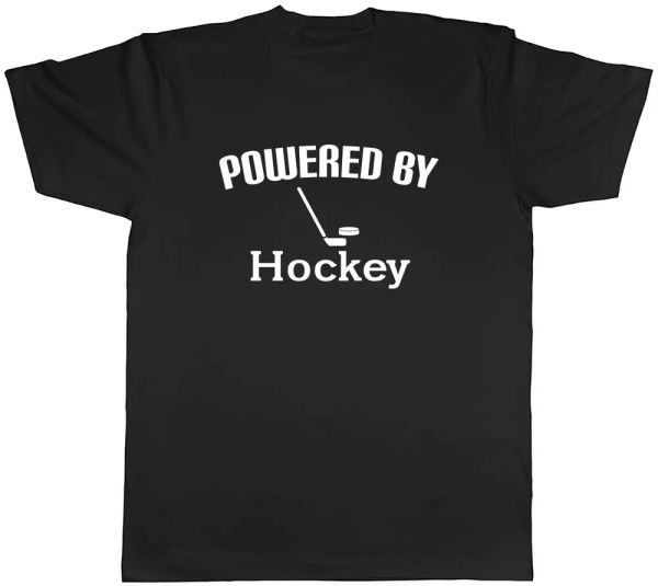 

powered by hockey mens t-shirt tee, White;black