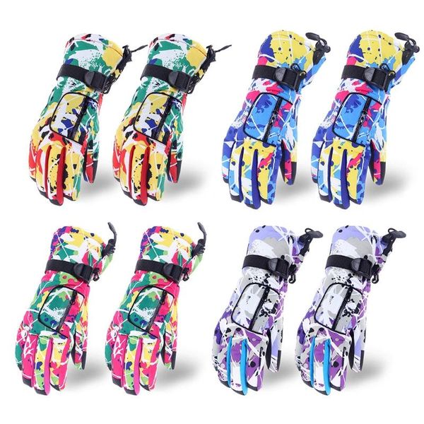 

ski gloves winter warm waterproof snow colorful graffiti printed thermal plush lined non-slip snowboard mittens r58b