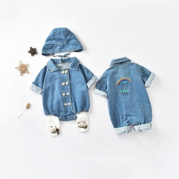 

rompers infant baby denim bodysuits for girls fashion print playsuits 2021 spring autumn 100% cotton kids clothes boys 0-3y, Blue