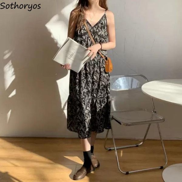 

casual dresses sleeveless women v-neck mid-calf elegant all-match korean style streetwear classic fashion leisure teens chic ins, Black;gray